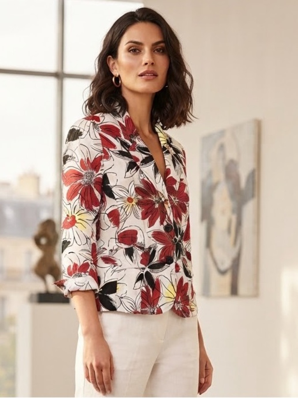 Vintage Parisian Signature Floral Tailored Blazer Jacket
